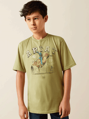 Ariat 10060397 Kids Oh Chute T-Shirt Tent Green front view. If you need any assistance with this item or the purchase of this item please call us at five six one seven four eight eight eight zero one Monday through Saturday 10:00a.m EST to 8:00 p.m EST