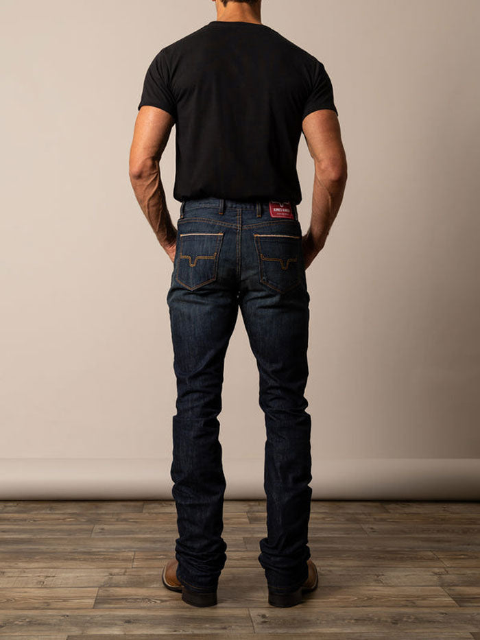 Kimes Ranch ROGER Mens Boot Cut Jeans Navy Blue side / front view. If you need any assistance with this item or the purchase of this item please call us at five six one seven four eight eight eight zero one Monday through Saturday 10:00a.m EST to 8:00 p.m EST