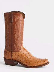 Lucchese N1156.73 Mens LUKE Full Quill Ostrich Western Boots Barnwood Tan side view. If you need any assistance with this item or the purchase of this item please call us at five six one seven four eight eight eight zero one Monday through Saturday 10:00a.m EST to 8:00 p.m EST