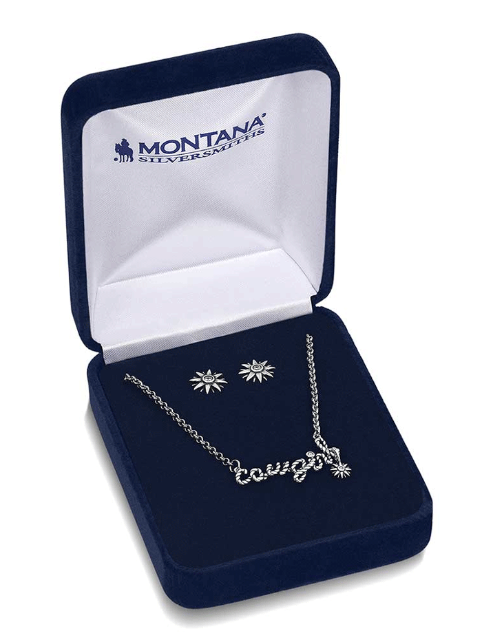 Montana Silversmiths CSTJS5841 Womens For the Cowgirls Jewelry Set Silver front view. If you need any assistance with this item or the purchase of this item please call us at five six one seven four eight eight eight zero one Monday through Saturday 10:00a.m EST to 8:00 p.m EST
