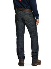 Ariat 10030263 Mens FR M4 Relaxed Stretch Duralight Workhorse Stackable Straight Leg Jean Dark Wash back view. If you need any assistance with this item or the purchase of this item please call us at five six one seven four eight eight eight zero one Monday through Saturday 10:00a.m EST to 8:00 p.m EST