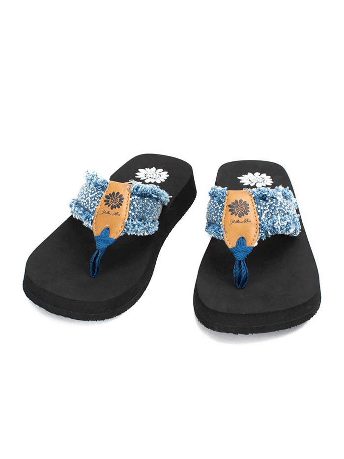 Yellow Box 52352 Womens Foseta Flip Flop Sandals Denim side and front view. If you need any assistance with this item or the purchase of this item please call us at five six one seven four eight eight eight zero one Monday through Saturday 10:00a.m EST to 8:00 p.m EST