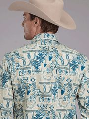 Roper 03-001-0064-0246 Mens Long Sleeve Tropical Resort Print Western Shirt Blue back view. If you need any assistance with this item or the purchase of this item please call us at five six one seven four eight eight eight zero one Monday through Saturday 10:00a.m EST to 8:00 p.m EST