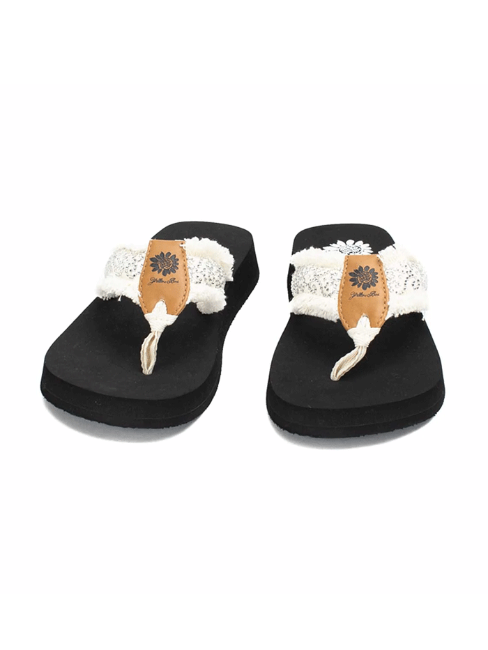 Yellow Box 52351 Womens Foseta Flip Flop Sandals Cream side and front view. If you need any assistance with this item or the purchase of this item please call us at five six one seven four eight eight eight zero one Monday through Saturday 10:00a.m EST to 8:00 p.m EST