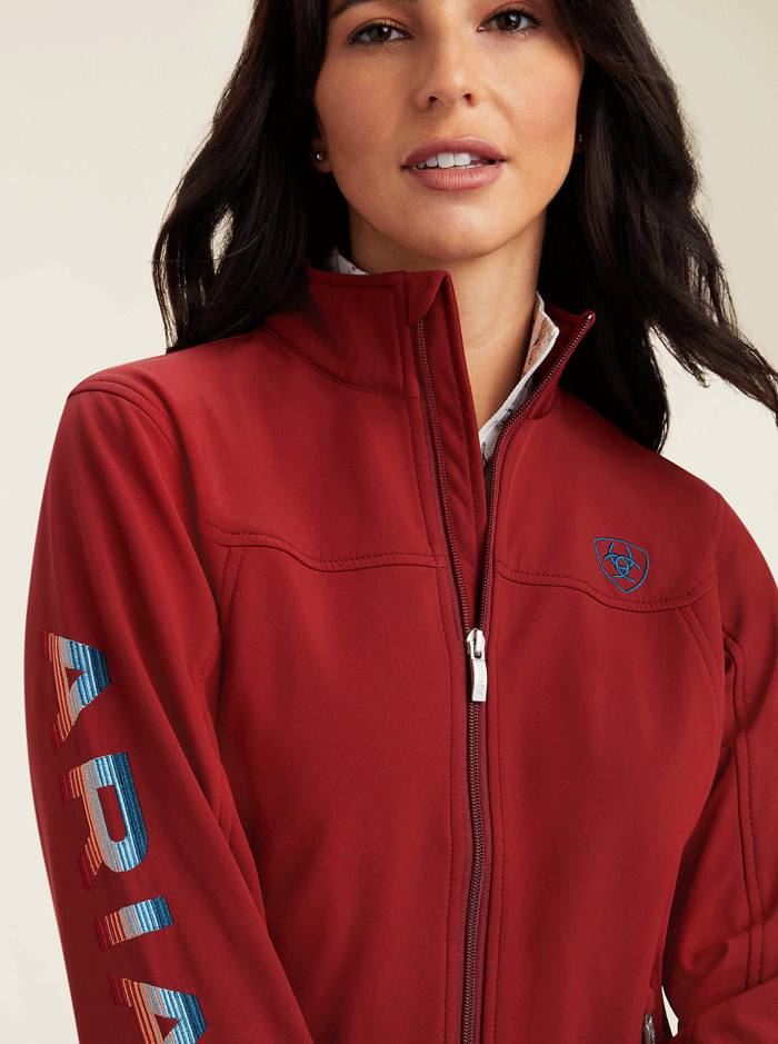 Ariat 10041280 Womens New Team Softshell Jacket Red front view. If you need any assistance with this item or the purchase of this item please call us at five six one seven four eight eight eight zero one Monday through Saturday 10:00a.m EST to 8:00 p.m EST