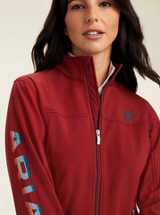 Ariat 10041280 Womens New Team Softshell Jacket Red front close up view. If you need any assistance with this item or the purchase of this item please call us at five six one seven four eight eight eight zero one Monday through Saturday 10:00a.m EST to 8:00 p.m EST
