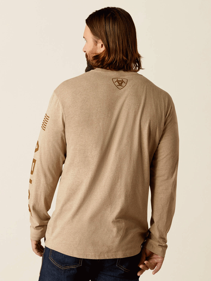 Ariat 10054191 Mens Elevated V2 T-Shirt Oatmeal Heather front view. If you need any assistance with this item or the purchase of this item please call us at five six one seven four eight eight eight zero one Monday through Saturday 10:00a.m EST to 8:00 p.m EST