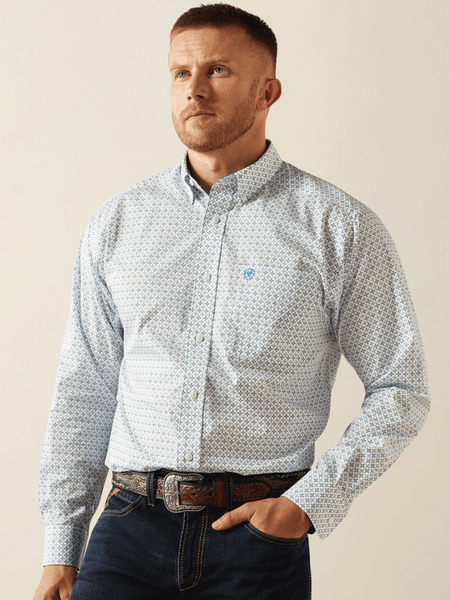 Ariat 10054722 Mens Wrinkle Free Baker Classic Fit Shirt Light Blue front view. If you need any assistance with this item or the purchase of this item please call us at five six one seven four eight eight eight zero one Monday through Saturday 10:00a.m EST to 8:00 p.m EST