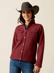 Ariat 10053011 Womens Berber Back Softshell Jacket Tawny Port front view buttoned. If you need any assistance with this item or the purchase of this item please call us at five six one seven four eight eight eight zero one Monday through Saturday 10:00a.m EST to 8:00 p.m EST