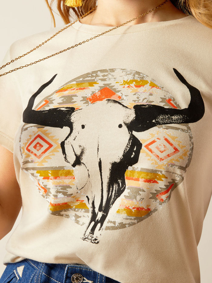 Ariat 10054039 Womens Longhorn Watercolor T-Shirt Natural front view. If you need any assistance with this item or the purchase of this item please call us at five six one seven four eight eight eight zero one Monday through Saturday 10:00a.m EST to 8:00 p.m EST