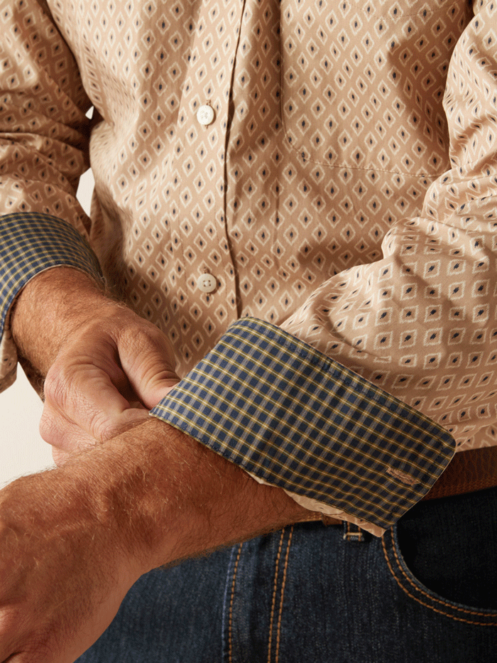 Ariat 10053909 Mens Wrinkle Free Frazier Classic Fit Shirt Tan front. If you need any assistance with this item or the purchase of this item please call us at five six one seven four eight eight eight zero one Monday through Saturday 10:00a.m EST to 8:00 p.m EST