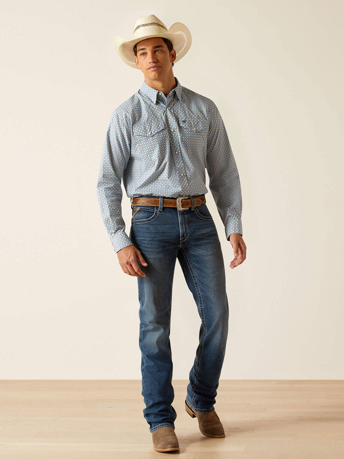 Ariat 10048501 Mens Parks Classic Fit Shirt Little Boy Blue front view. If you need any assistance with this item or the purchase of this item please call us at five six one seven four eight eight eight zero one Monday through Saturday 10:00a.m EST to 8:00 p.m EST