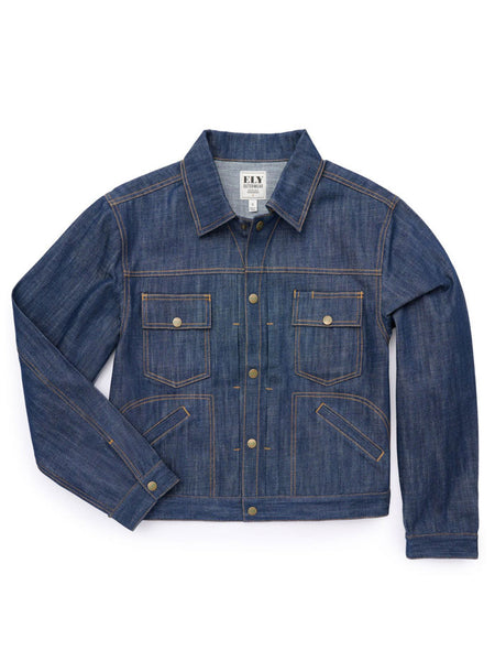 Ely Cattleman E4F241012-DN Mens Vintage Reissue Jacket Denim front view. If you need any assistance with this item or the purchase of this item please call us at five six one seven four eight eight eight zero one Monday through Saturday 10:00a.m EST to 8:00 p.m EST