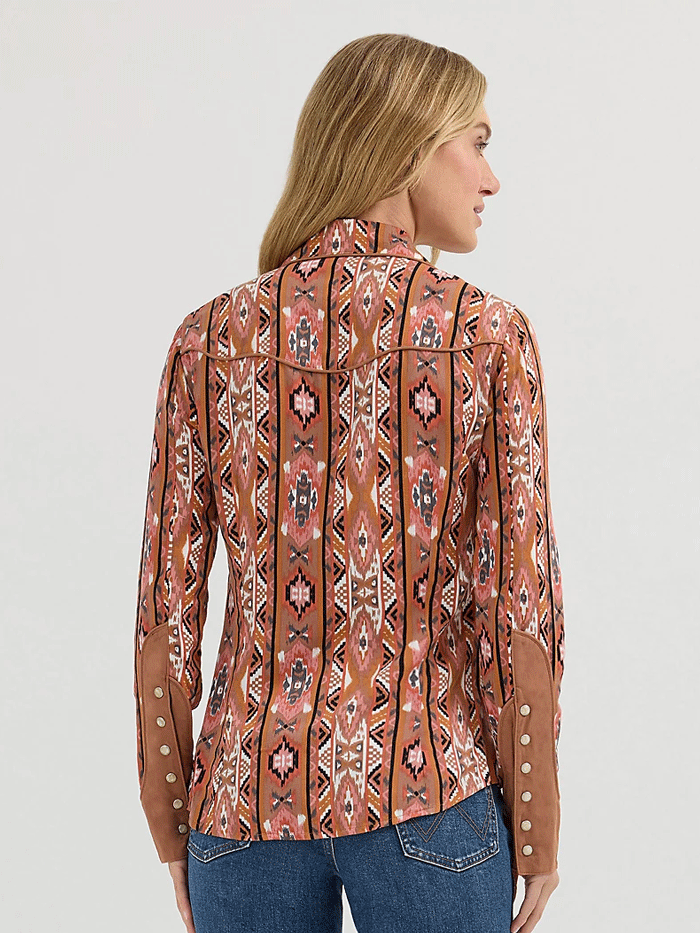 Wrangler 112360599 Womens X Lainey Wilson Chestnut Checotah Western Shirt Brown front view. If you need any assistance with this item or the purchase of this item please call us at five six one seven four eight eight eight zero one Monday through Saturday 10:00a.m EST to 8:00 p.m EST