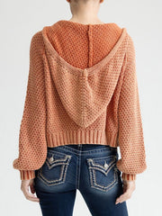 Miss Me MSW0614L Womens Cable Knit Hodded Button Up Sweater Orange back view. If you need any assistance with this item or the purchase of this item please call us at five six one seven four eight eight eight zero one Monday through Saturday 10:00a.m EST to 8:00 p.m EST