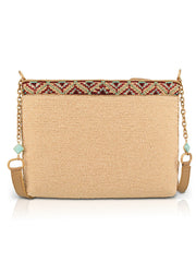 Mary Frances BAG S002-764 FREE REIN Crossbody Handbag Natural back view. If you need any assistance with this item or the purchase of this item please call us at five six one seven four eight eight eight zero one Monday through Saturday 10:00a.m EST to 8:00 p.m EST