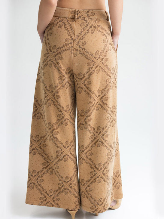 Miss Me MP0270L Womens Wide Leg Pleated Printed Pants Camel Tan back view. If you need any assistance with this item or the purchase of this item please call us at five six one seven four eight eight eight zero one Monday through Saturday 10:00a.m EST to 8:00 p.m EST
