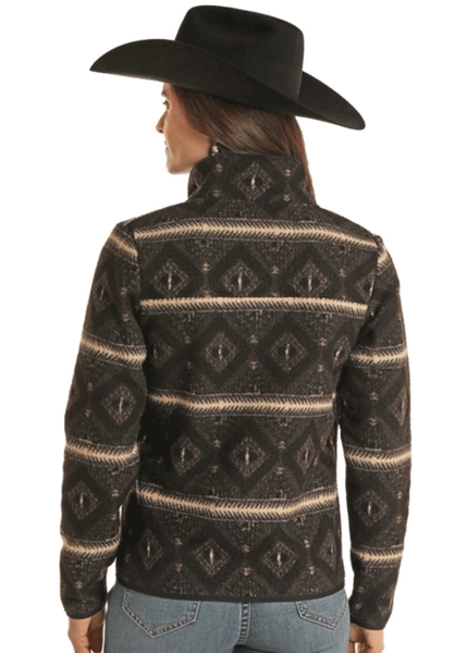 Panhandle DW92C01491 Womens Aztec Printed Berber Jacket Charcoal back view. If you need any assistance with this item or the purchase of this item please call us at five six one seven four eight eight eight zero one Monday through Saturday 10:00a.m EST to 8:00 p.m EST