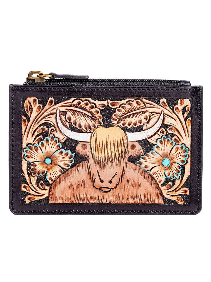 Myra Bag S-9302 Womens Kessei Hand Tooled Credit Card Holder Black side / front view. If you need any assistance with this item or the purchase of this item please call us at five six one seven four eight eight eight zero one Monday through Saturday 10:00a.m EST to 8:00 p.m EST