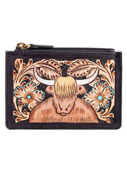 Myra Bag S-9302 Womens Kessei Hand Tooled Credit Card Holder Black front view. If you need any assistance with this item or the purchase of this item please call us at five six one seven four eight eight eight zero one Monday through Saturday 10:00a.m EST to 8:00 p.m EST