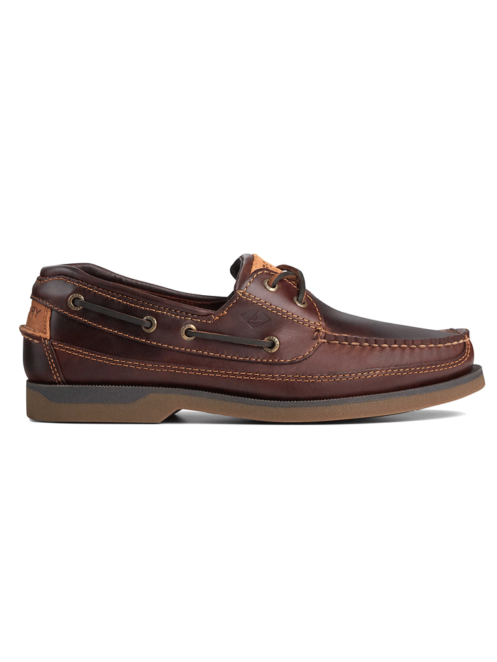 Sperry 0764027 Mens Mako Canoe Moc Boat Shoe Amaretto front and side view. If you need any assistance with this item or the purchase of this item please call us at five six one seven four eight eight eight zero one Monday through Saturday 10:00a.m EST to 8:00 p.m EST