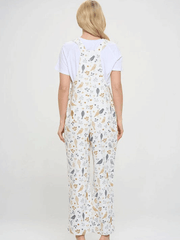 SM Wardrobe AW2382-WH Womens Bird Floral Print Overalls White back view. If you need any assistance with this item or the purchase of this item please call us at five six one seven four eight eight eight zero one Monday through Saturday 10:00a.m EST to 8:00 p.m EST