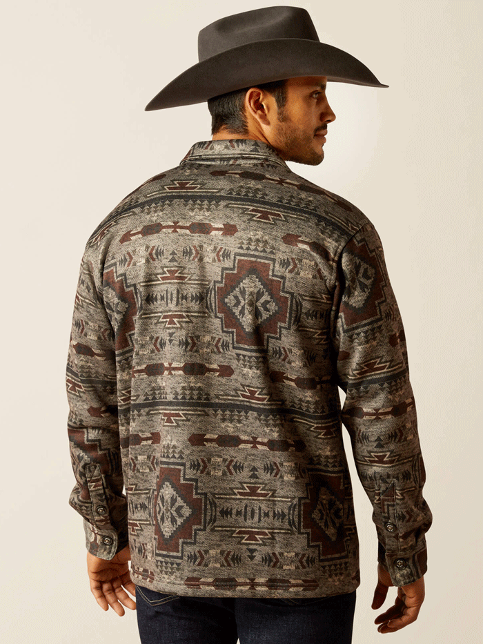 Ariat 10052781 Mens Caldwell Printed Shirt Jacket Brindle front view. If you need any assistance with this item or the purchase of this item please call us at five six one seven four eight eight eight zero one Monday through Saturday 10:00a.m EST to 8:00 p.m EST