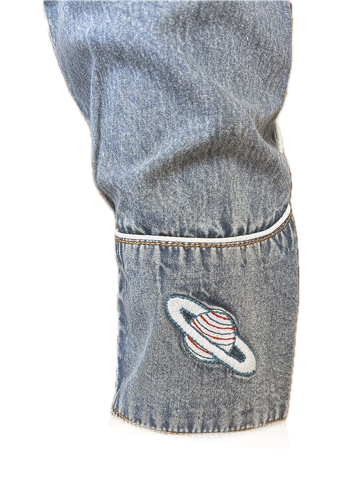 Rockmount 6814-DEN Mens Out of This World Embroidered Denim Western Shirt Light Blue front view. If you need any assistance with this item or the purchase of this item please call us at five six one seven four eight eight eight zero one Monday through Saturday 10:00a.m EST to 8:00 p.m EST


