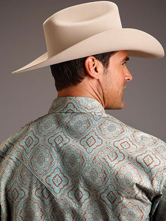 Stetson 11-001-0425-0373 Mens Paisley Western Shirt Green front view. If you need any assistance with this item or the purchase of this item please call us at five six one seven four eight eight eight zero one Monday through Saturday 10:00a.m EST to 8:00 p.m EST