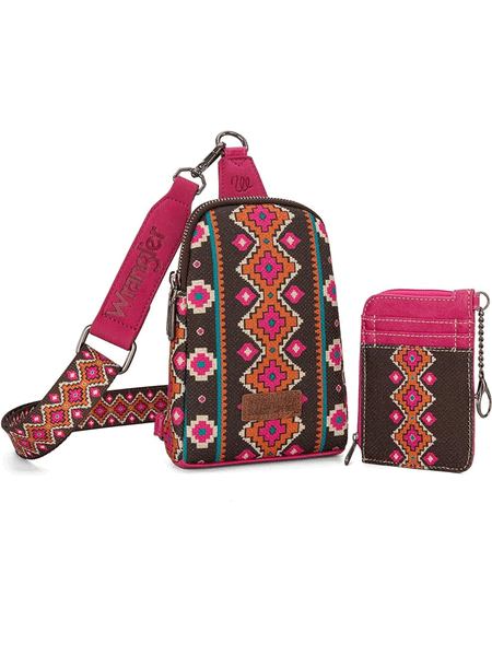 Wrangler WG2205-210WHPK Womens Aztec Print Crossbody Sling Chest Bag With Zip Card Holder Set Hot Pink front. If you need any assistance with this item or the purchase of this item please call us at five six one seven four eight eight eight zero one Monday through Saturday 10:00a.m EST to 8:00 p.m EST

