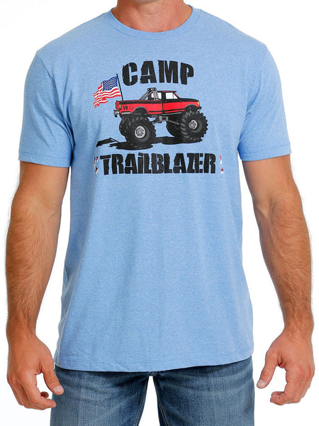 Cinch MTT1690517 Mens Trailblazer Patriot Truck Tee Light Blue front view. If you need any assistance with this item or the purchase of this item please call us at five six one seven four eight eight eight zero one Monday through Saturday 10:00a.m EST to 8:00 p.m EST