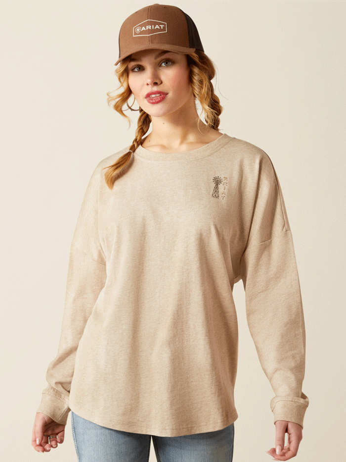 Ariat 10053892 Womens Miller Oversized Long Sleeve Tee Natural back. If you need any assistance with this item or the purchase of this item please call us at five six one seven four eight eight eight zero one Monday through Saturday 10:00a.m EST to 8:00 p.m EST