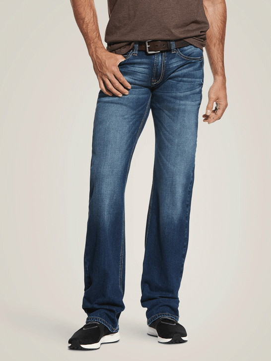 Ariat 10032321 Mens M7 Rocker Stretch Nassau Stackable Straight Leg Jean Summit Denim front view. If you need any assistance with this item or the purchase of this item please call us at five six one seven four eight eight eight zero one Monday through Saturday 10:00a.m EST to 8:00 p.m EST