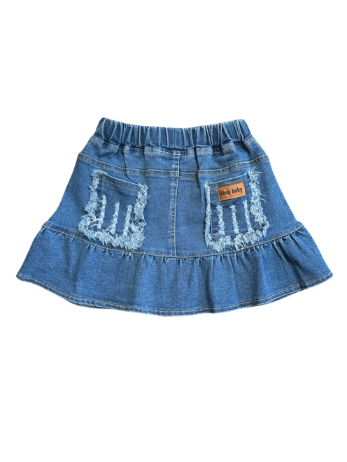 Shea Baby SBD01 Kids Ruffle Denim Skirt Blue back view
