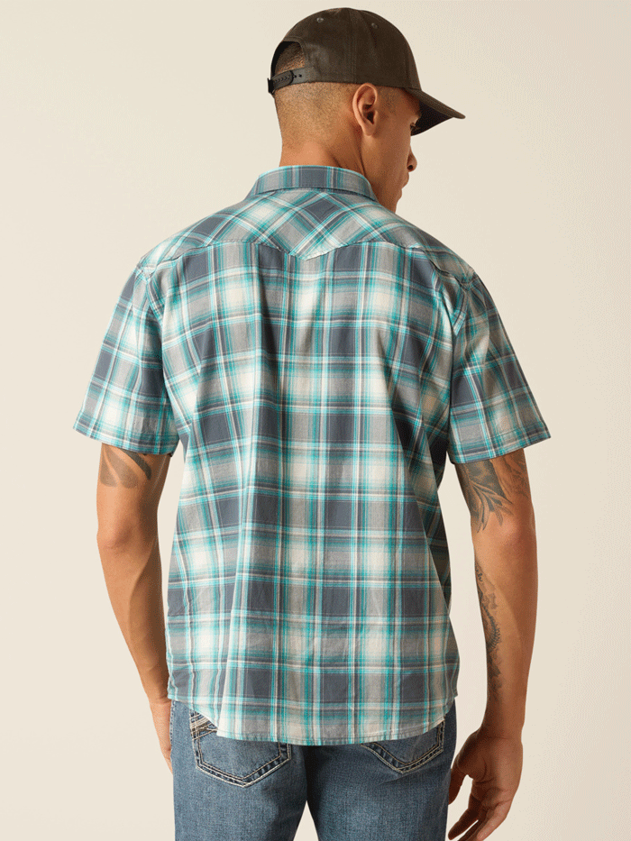 Ariat 10048499 Mens Harrington Retro Fit Short Sleeve Shirt Egret front view. If you need any assistance with this item or the purchase of this item please call us at five six one seven four eight eight eight zero one Monday through Saturday 10:00a.m EST to 8:00 p.m EST