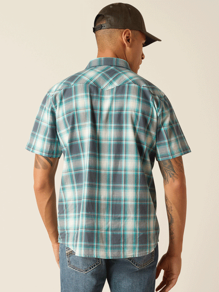 Ariat 10048499 Mens Harrington Retro Fit Short Sleeve Shirt Egret back view. If you need any assistance with this item or the purchase of this item please call us at five six one seven four eight eight eight zero one Monday through Saturday 10:00a.m EST to 8:00 p.m EST