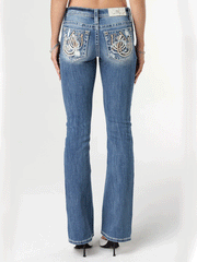 Miss Me M9303B Womens Horseshoe Bootcut Jean Neutral Blues back full view. If you need any assistance with this item or the purchase of this item please call us at five six one seven four eight eight eight zero one Monday through Saturday 10:00a.m EST to 8:00 p.m EST