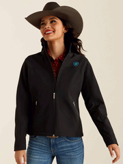 Ariat 10051977 Womens New Team Softshell Jacket Black front view. If you need any assistance with this item or the purchase of this item please call us at five six one seven four eight eight eight zero one Monday through Saturday 10:00a.m EST to 8:00 p.m EST