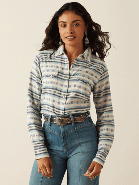 Ariat 10054779 Womens Seaside Shirt Geo Stream Serape Jacquard front view. If you need any assistance with this item or the purchase of this item please call us at five six one seven four eight eight eight zero one Monday through Saturday 10:00a.m EST to 8:00 p.m EST

