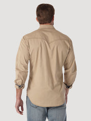 Wrangler MVR502T Mens Retro Long Sleeve Shirt Tan back view. If you need any assistance with this item or the purchase of this item please call us at five six one seven four eight eight eight zero one Monday through Saturday 10:00a.m EST to 8:00 p.m EST