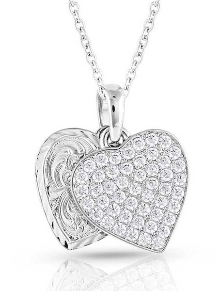 Montana Silversmiths NC5163 Womens Country Charm Crystal Love Necklace Silver front view. If you need any assistance with this item or the purchase of this item please call us at five six one seven four eight eight eight zero one Monday through Saturday 10:00a.m EST to 8:00 p.m EST