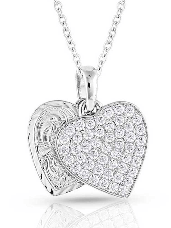 Montana Silversmiths NC5163 Womens Country Charm Crystal Love Necklace Silver front view. If you need any assistance with this item or the purchase of this item please call us at five six one seven four eight eight eight zero one Monday through Saturday 10:00a.m EST to 8:00 p.m EST