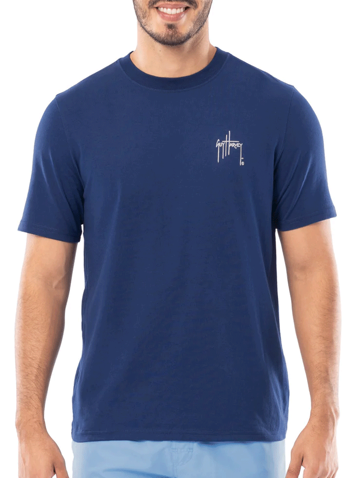 Guy Harvey GHV56000-NBL Mens Liberty Marlin Short Sleeve T-Shirt Navy Blue back. If you need any assistance with this item or the purchase of this item please call us at five six one seven four eight eight eight zero one Monday through Saturday 10:00a.m EST to 8:00 p.m EST