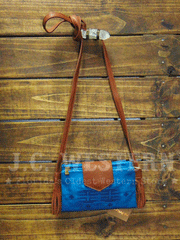 Catchfly 2054700 Womens Jessica Crossbody Wallet Turquoise front view hanging. If you need any assistance with this item or the purchase of this item please call us at five six one seven four eight eight eight zero one Monday through Saturday 10:00a.m EST to 8:00 p.m EST