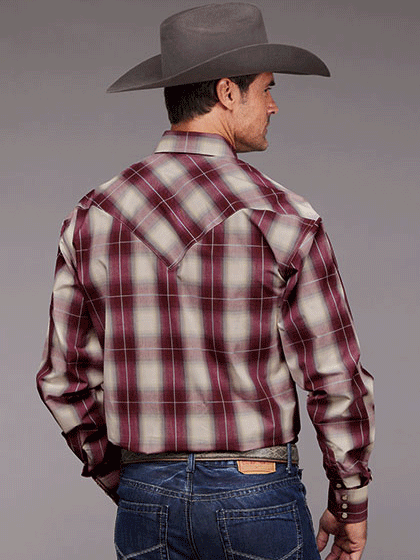 Stetson 11-001-0478-5025 Mens Long Sleeve Plaid Western Shirt Wine front view. If you need any assistance with this item or the purchase of this item please call us at five six one seven four eight eight eight zero one Monday through Saturday 10:00a.m EST to 8:00 p.m EST
