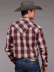 Stetson 11-001-0478-5025 Mens Long Sleeve Plaid Western Shirt Wine back view. If you need any assistance with this item or the purchase of this item please call us at five six one seven four eight eight eight zero one Monday through Saturday 10:00a.m EST to 8:00 p.m EST