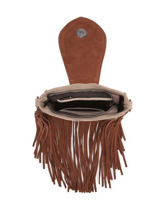 Trinity Ranch TR180-8360TN Womens Genuine Hair On Cowhide Tooled Fringe Crossbody Bag Tan inside view. If you need any assistance with this item or the purchase of this item please call us at five six one seven four eight eight eight zero one Monday through Saturday 10:00a.m EST to 8:00 p.m EST

