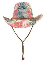 Rockmount 2131 Womens Floral Print Western Cowgirl Straw Hat Pink And Green front view. If you need any assistance with this item or the purchase of this item please call us at five six one seven four eight eight eight zero one Monday through Saturday 10:00a.m EST to 8:00 p.m EST