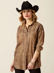 Ariat 10053973 Womens Relaxed Leopard Shirt Mole Leopard Print front. If you need any assistance with this item or the purchase of this item please call us at five six one seven four eight eight eight zero one Monday through Saturday 10:00a.m EST to 8:00 p.m EST