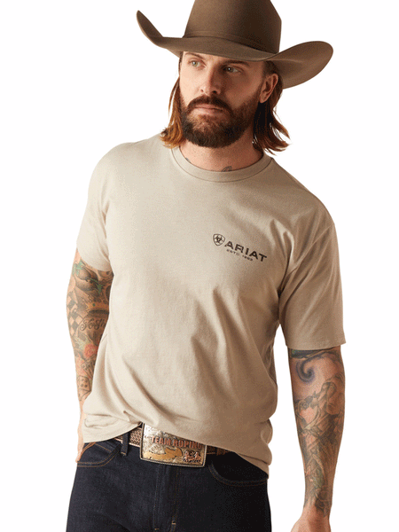 Ariat 10047888 Mens Zuni Flag Short Sleeve Tee Khaki Heather front view. If you need any assistance with this item or the purchase of this item please call us at five six one seven four eight eight eight zero one Monday through Saturday 10:00a.m EST to 8:00 p.m EST